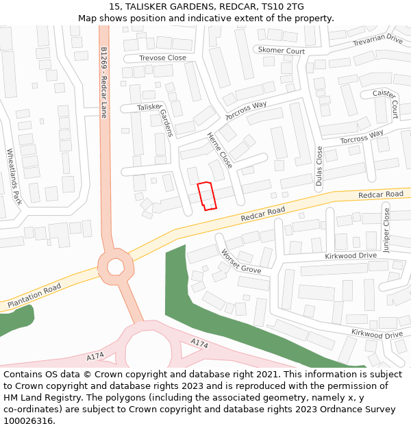 15, TALISKER GARDENS, REDCAR, TS10 2TG: Location map and indicative extent of plot