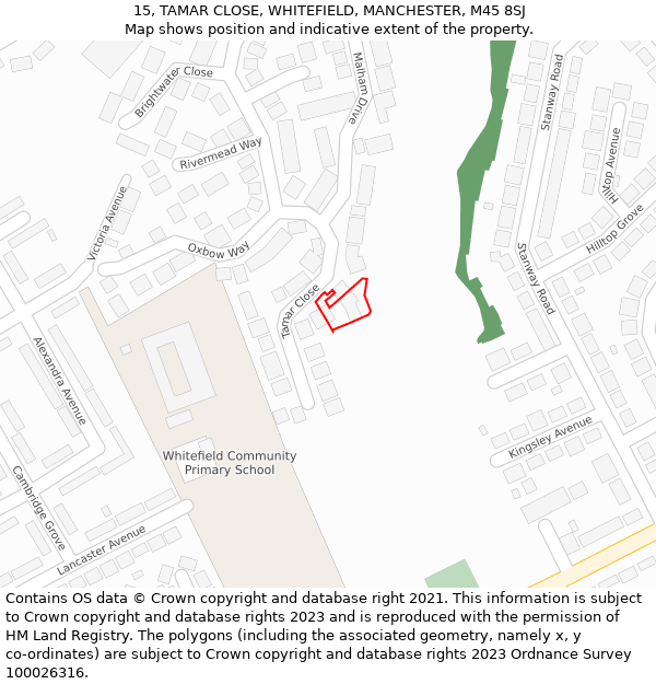 15, TAMAR CLOSE, WHITEFIELD, MANCHESTER, M45 8SJ: Location map and indicative extent of plot