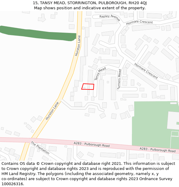 15, TANSY MEAD, STORRINGTON, PULBOROUGH, RH20 4QJ: Location map and indicative extent of plot