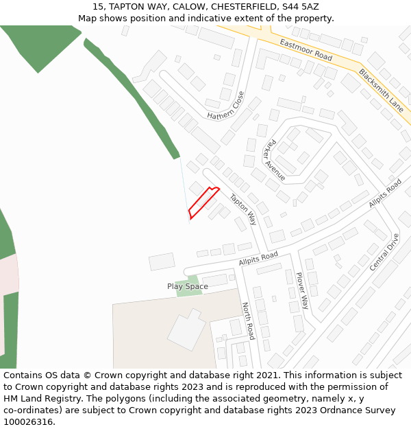 15, TAPTON WAY, CALOW, CHESTERFIELD, S44 5AZ: Location map and indicative extent of plot