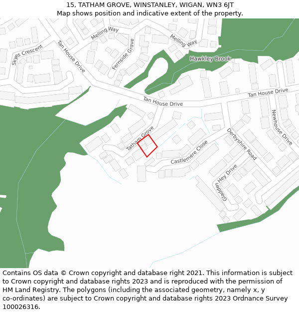 15, TATHAM GROVE, WINSTANLEY, WIGAN, WN3 6JT: Location map and indicative extent of plot