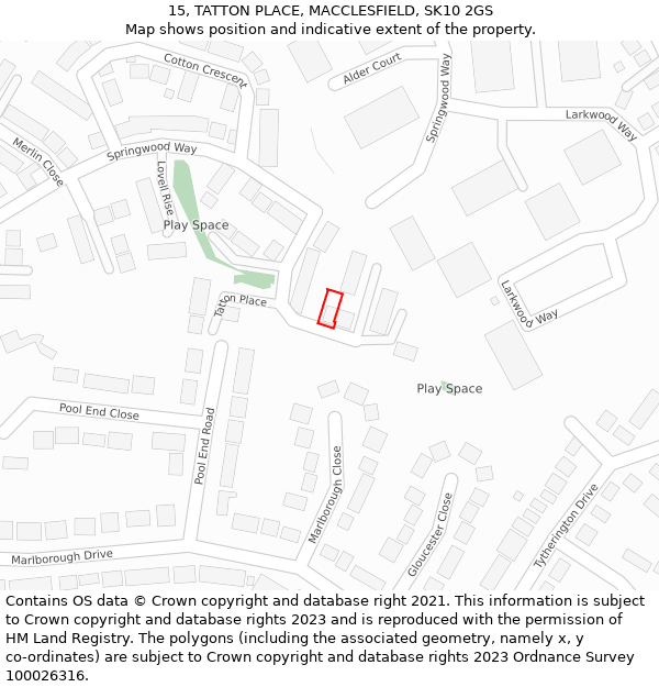 15, TATTON PLACE, MACCLESFIELD, SK10 2GS: Location map and indicative extent of plot