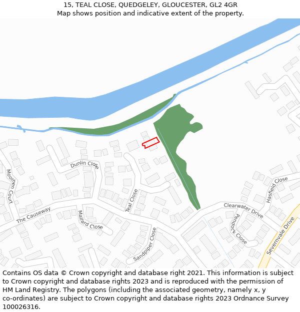 15, TEAL CLOSE, QUEDGELEY, GLOUCESTER, GL2 4GR: Location map and indicative extent of plot