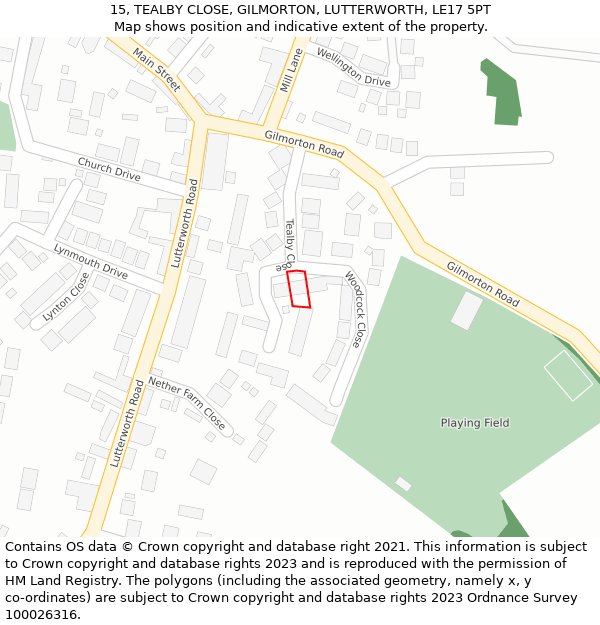 15, TEALBY CLOSE, GILMORTON, LUTTERWORTH, LE17 5PT: Location map and indicative extent of plot