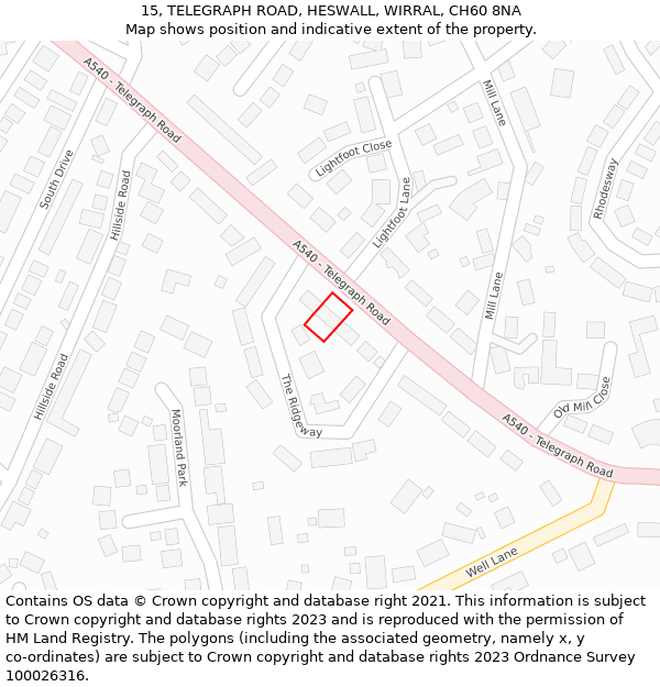 15, TELEGRAPH ROAD, HESWALL, WIRRAL, CH60 8NA: Location map and indicative extent of plot