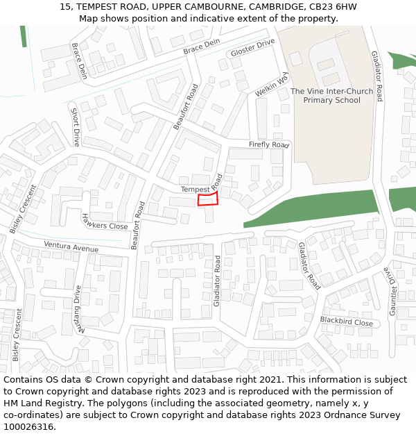 15, TEMPEST ROAD, UPPER CAMBOURNE, CAMBRIDGE, CB23 6HW: Location map and indicative extent of plot