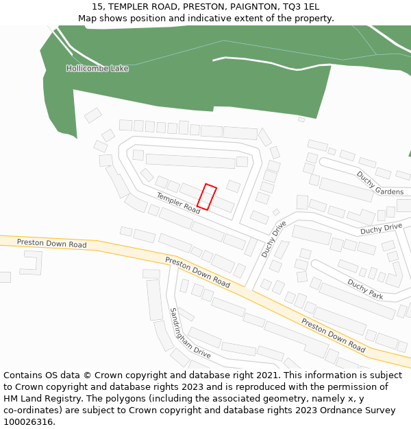 15, TEMPLER ROAD, PRESTON, PAIGNTON, TQ3 1EL: Location map and indicative extent of plot