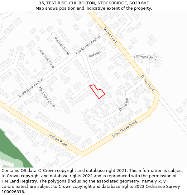 15, TEST RISE, CHILBOLTON, STOCKBRIDGE, SO20 6AF: Location map and indicative extent of plot