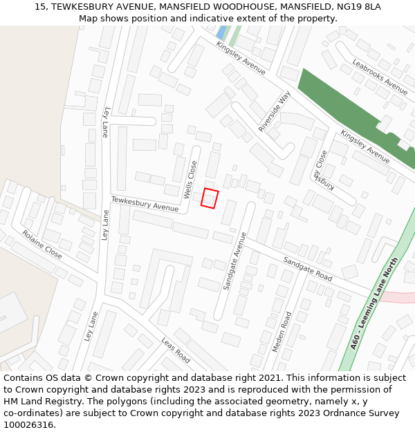 15, TEWKESBURY AVENUE, MANSFIELD WOODHOUSE, MANSFIELD, NG19 8LA: Location map and indicative extent of plot