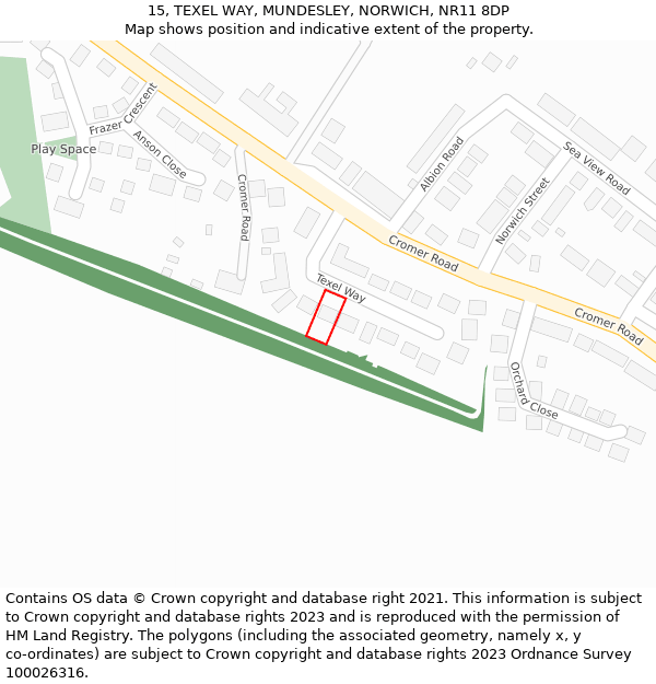 15, TEXEL WAY, MUNDESLEY, NORWICH, NR11 8DP: Location map and indicative extent of plot