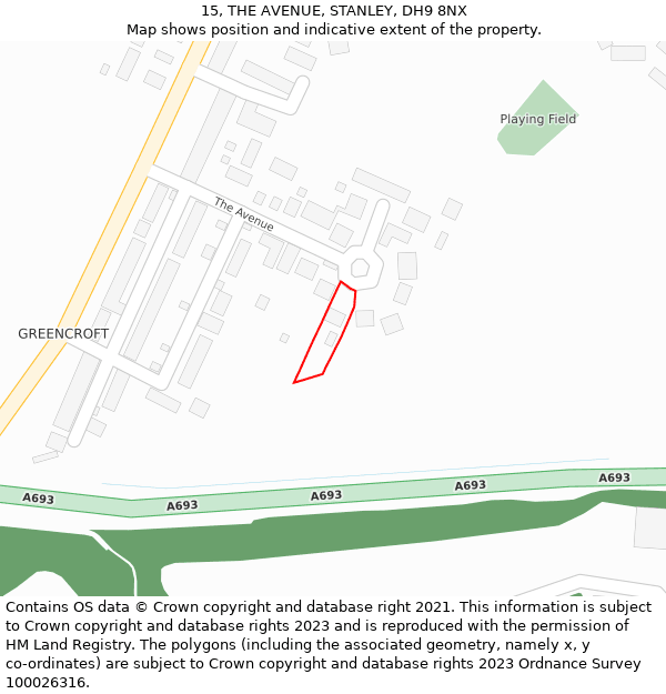 15, THE AVENUE, STANLEY, DH9 8NX: Location map and indicative extent of plot