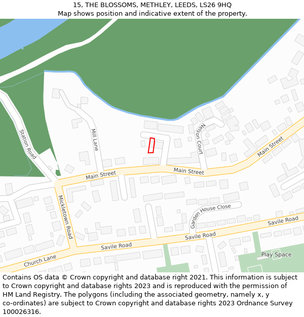 15, THE BLOSSOMS, METHLEY, LEEDS, LS26 9HQ: Location map and indicative extent of plot