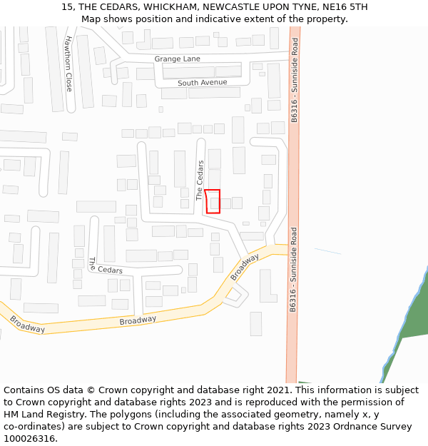 15, THE CEDARS, WHICKHAM, NEWCASTLE UPON TYNE, NE16 5TH: Location map and indicative extent of plot