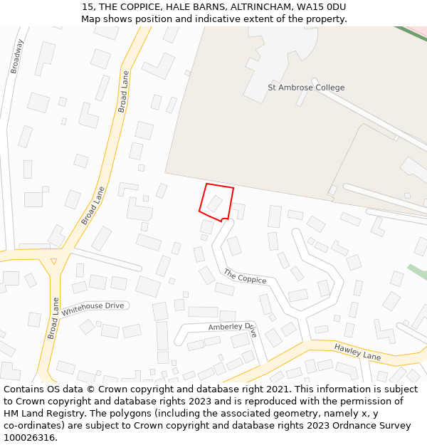 15, THE COPPICE, HALE BARNS, ALTRINCHAM, WA15 0DU: Location map and indicative extent of plot
