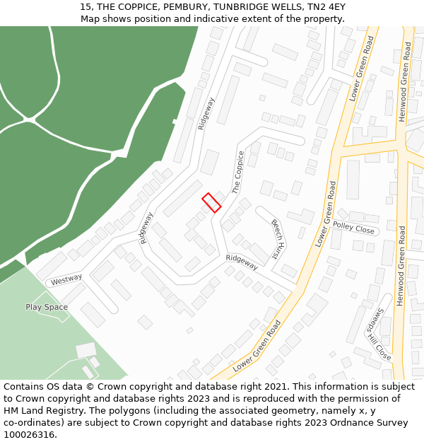 15, THE COPPICE, PEMBURY, TUNBRIDGE WELLS, TN2 4EY: Location map and indicative extent of plot