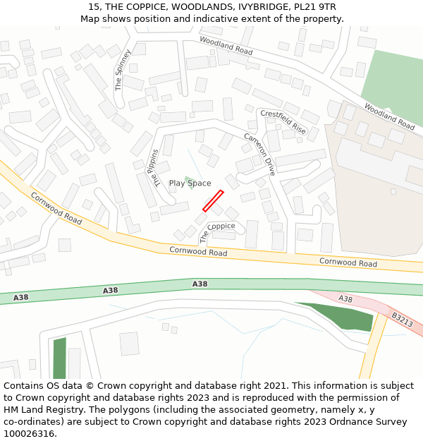 15, THE COPPICE, WOODLANDS, IVYBRIDGE, PL21 9TR: Location map and indicative extent of plot