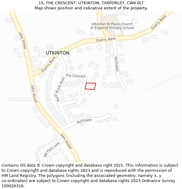 15, THE CRESCENT, UTKINTON, TARPORLEY, CW6 0LT: Location map and indicative extent of plot