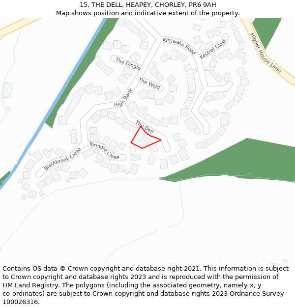15, THE DELL, HEAPEY, CHORLEY, PR6 9AH: Location map and indicative extent of plot