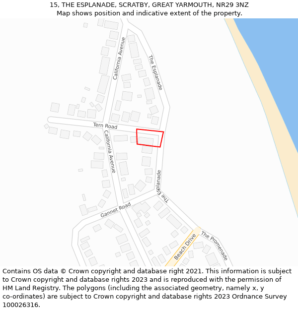 15, THE ESPLANADE, SCRATBY, GREAT YARMOUTH, NR29 3NZ: Location map and indicative extent of plot