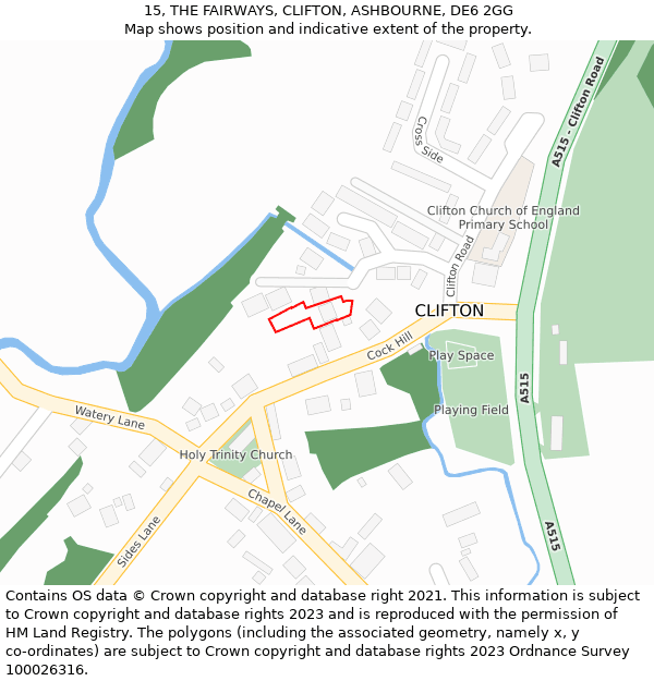 15, THE FAIRWAYS, CLIFTON, ASHBOURNE, DE6 2GG: Location map and indicative extent of plot