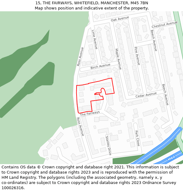 15, THE FAIRWAYS, WHITEFIELD, MANCHESTER, M45 7BN: Location map and indicative extent of plot