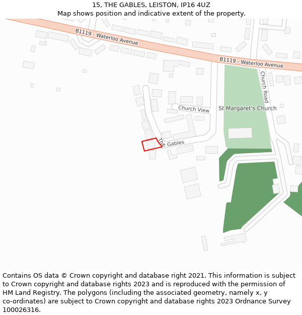 15, THE GABLES, LEISTON, IP16 4UZ: Location map and indicative extent of plot