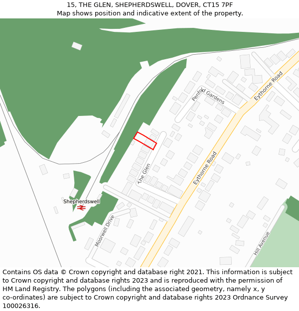 15, THE GLEN, SHEPHERDSWELL, DOVER, CT15 7PF: Location map and indicative extent of plot