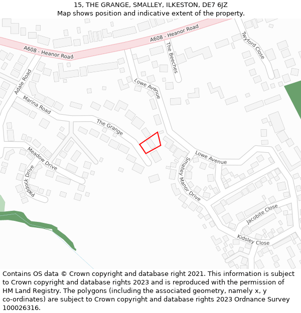 15, THE GRANGE, SMALLEY, ILKESTON, DE7 6JZ: Location map and indicative extent of plot