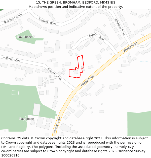 15, THE GREEN, BROMHAM, BEDFORD, MK43 8JS: Location map and indicative extent of plot