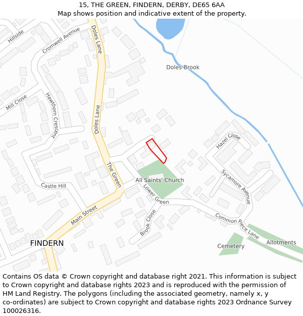 15, THE GREEN, FINDERN, DERBY, DE65 6AA: Location map and indicative extent of plot