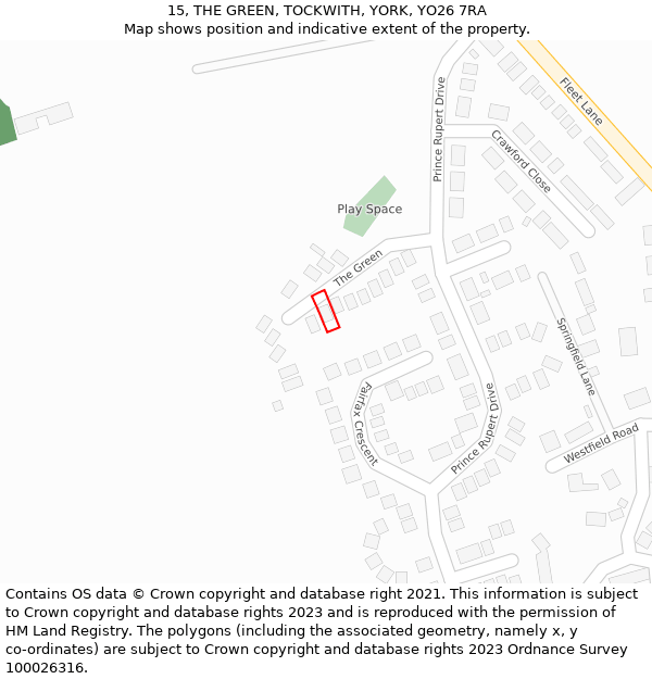 15, THE GREEN, TOCKWITH, YORK, YO26 7RA: Location map and indicative extent of plot