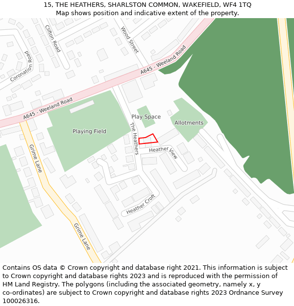 15, THE HEATHERS, SHARLSTON COMMON, WAKEFIELD, WF4 1TQ: Location map and indicative extent of plot