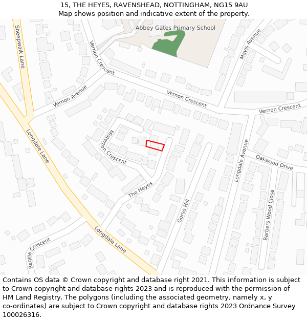 15, THE HEYES, RAVENSHEAD, NOTTINGHAM, NG15 9AU: Location map and indicative extent of plot