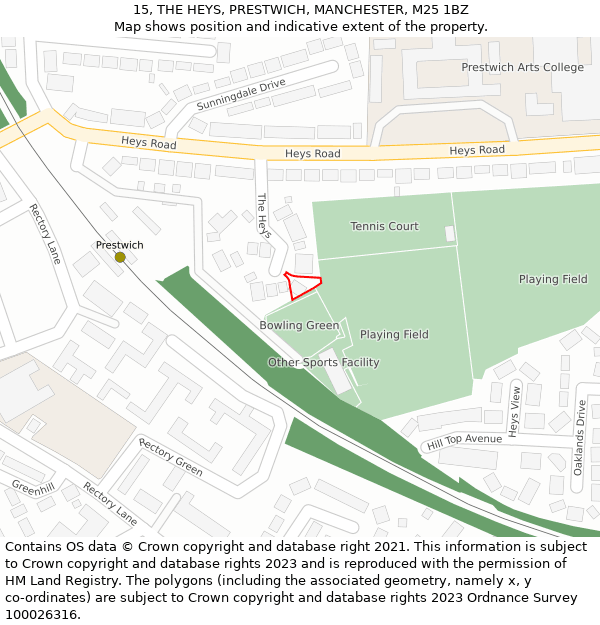 15, THE HEYS, PRESTWICH, MANCHESTER, M25 1BZ: Location map and indicative extent of plot