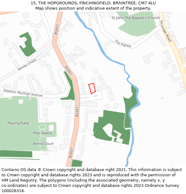 15, THE HOPGROUNDS, FINCHINGFIELD, BRAINTREE, CM7 4LU: Location map and indicative extent of plot