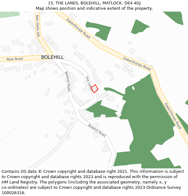 15, THE LANES, BOLEHILL, MATLOCK, DE4 4GJ: Location map and indicative extent of plot