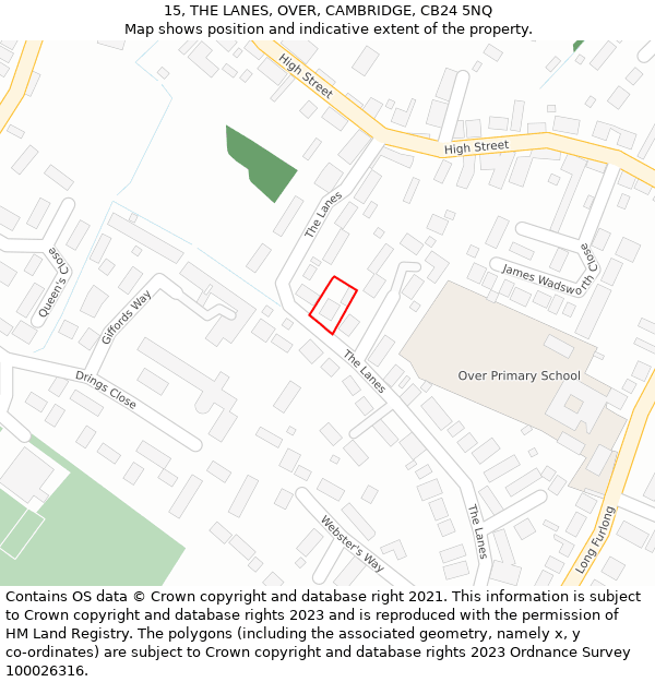 15, THE LANES, OVER, CAMBRIDGE, CB24 5NQ: Location map and indicative extent of plot