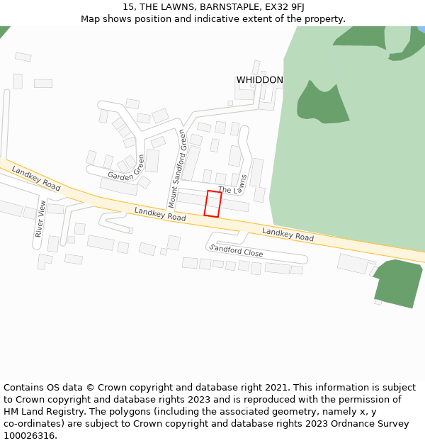 15, THE LAWNS, BARNSTAPLE, EX32 9FJ: Location map and indicative extent of plot