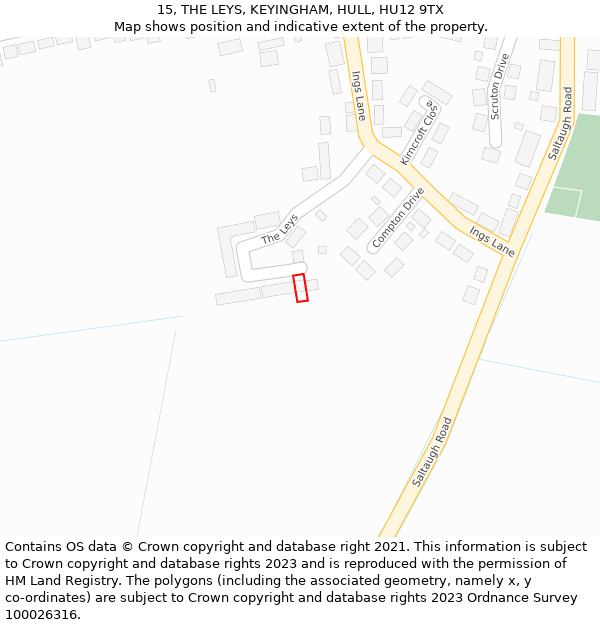 15, THE LEYS, KEYINGHAM, HULL, HU12 9TX: Location map and indicative extent of plot