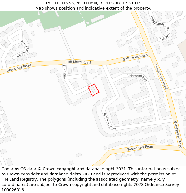 15, THE LINKS, NORTHAM, BIDEFORD, EX39 1LS: Location map and indicative extent of plot