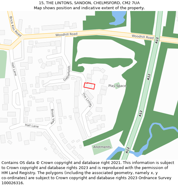 15, THE LINTONS, SANDON, CHELMSFORD, CM2 7UA: Location map and indicative extent of plot