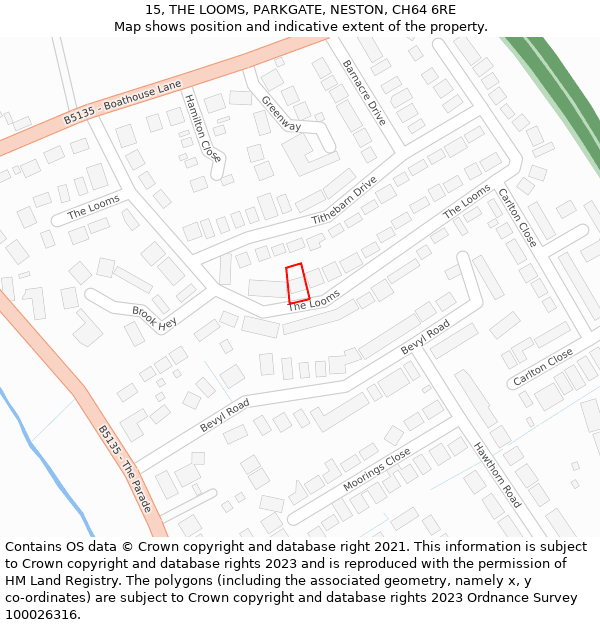 15, THE LOOMS, PARKGATE, NESTON, CH64 6RE: Location map and indicative extent of plot