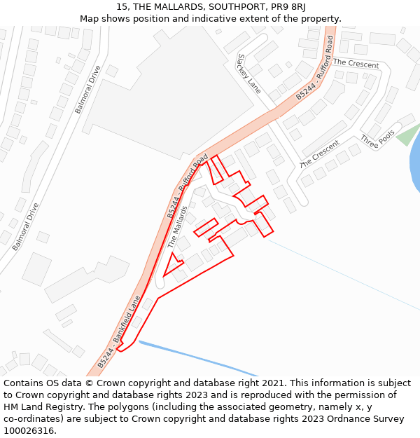 15, THE MALLARDS, SOUTHPORT, PR9 8RJ: Location map and indicative extent of plot