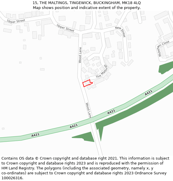 15, THE MALTINGS, TINGEWICK, BUCKINGHAM, MK18 4LQ: Location map and indicative extent of plot