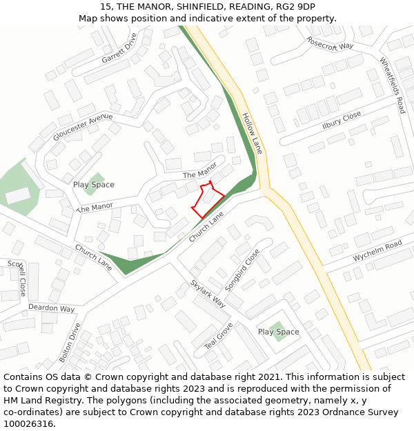 15, THE MANOR, SHINFIELD, READING, RG2 9DP: Location map and indicative extent of plot