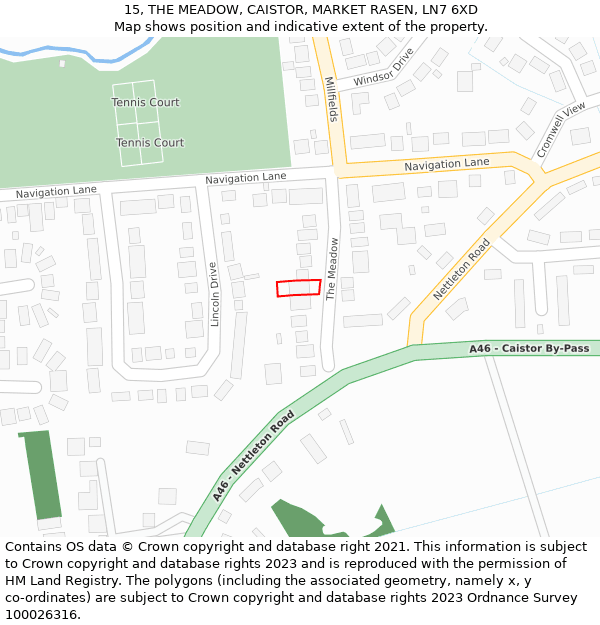 15, THE MEADOW, CAISTOR, MARKET RASEN, LN7 6XD: Location map and indicative extent of plot