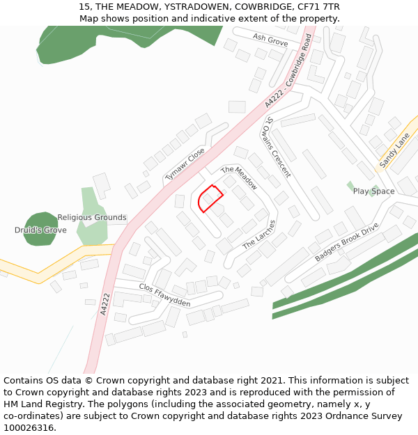 15, THE MEADOW, YSTRADOWEN, COWBRIDGE, CF71 7TR: Location map and indicative extent of plot