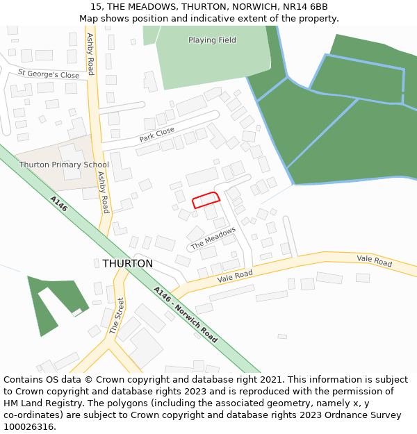 15, THE MEADOWS, THURTON, NORWICH, NR14 6BB: Location map and indicative extent of plot