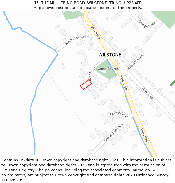 15, THE MILL, TRING ROAD, WILSTONE, TRING, HP23 4FP: Location map and indicative extent of plot