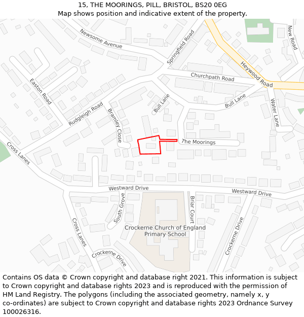 15, THE MOORINGS, PILL, BRISTOL, BS20 0EG: Location map and indicative extent of plot